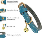 Guiding Star Leather Collar for Puppy, Cute Soft Thin Dogs Collars for Small Medium Dogs, Cat Collar with Bell (Blue, XXS, 6.2"-10")