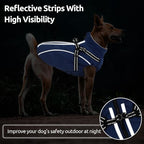 Dog Winter Coat with Harness Built in Warm Puffer Dog Jackets for Small Medium Large Dogs Windproof Waterproof Outfit with Plush Lining and Reflective Stripes (Blue, S)