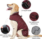HEYWEAN Dog Winter Coat - Waterproof Windproof Reflective Vest for Medium & Large Breeds Adjustable Warm FleeceLined Jacket with Magic Tape & D-Ring for Leash Cold Weather Apparel (Red, Large)