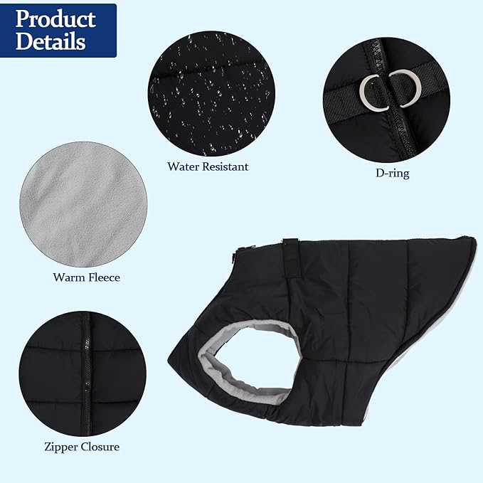 Geyecete Dog Bulldog Clothes Dog Cotton Padded Coat Thick Winter Warm Vest Waistcoat Cold Weather Jacket Clothing for French Bulldog Coat-Black-M