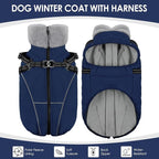 AOFITEE Large Dog Coat, Waterproof Dog Jacket Winter with Harness Built in, Warm Fleece Pet Puffer Jacket with Zipper, Cold Weather Coats for Dogs, Reflective Pet Snowsuit, Great Dane, Blue XXXL