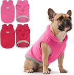 Idepet 2 Pack Dog Fleece Vest Sweater Warm Pullover Jacket with D-Ring Leash Reflective Winter Coat Hoodie for Puppy Cat French Bulldog Pug Chihuahuas Yorkies Dachshunds (Red&Rose Red,Large)