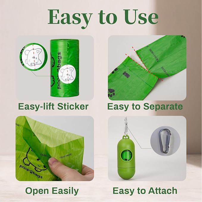 870 Counts Dog Poop Bags Rolls with Dispenser & Leash Clip, Scented Poop Bags for Dogs Waste, Extra Thick & Leak Proof for Poop Doggie Puppy Pet Waste, 9" x 13", Green