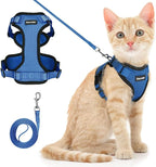 Dooradar Cat Harness and Leash Set, Escape Proof Safe Adjustable Kitten Vest Harnesses for Walking, Easy Control Soft Breathable Mesh Jacket with Reflective Strips for Cats, Blue, S