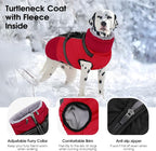 SUNFURA Large Dog Coat with Harness Built in, Warm Dog Jacket Waterproof Pet Winter Coat Snowsuit for Cold Weather, Reflective Fleece Jacket for Large Dogs, Border Collie, Red XL