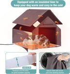 Insulated Dog House with Heating Pad, Weatherproof Outdoor Kennel for Large Dogs, Chew-Resistant Iron Frame & Asphalt Roof (Wood-H, L)