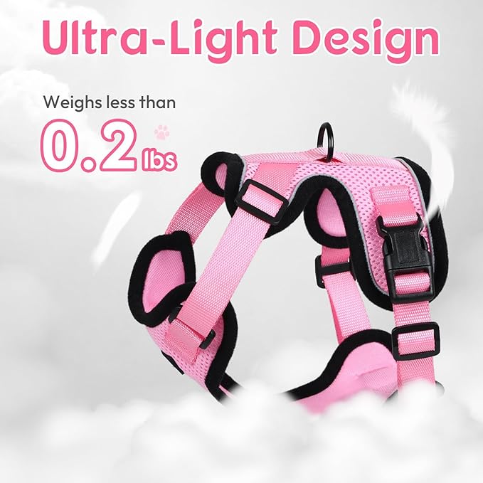 Dooradar Cat Harness and Leash Set, Escape Proof Safe Adjustable Kitten Vest Harnesses for Walking, Easy Control Soft Breathable Mesh Jacket with Reflective Strips for Cats, Pink, XXS