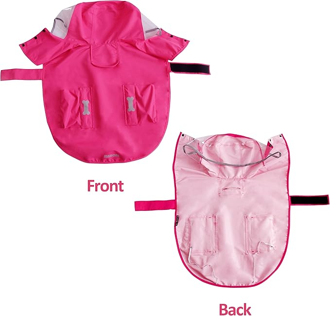 Waterproof Dog Raincoat, Adjustable Reflective Lightweight Pet Rain Clothes with Poncho Hood (X-Large, Dark Pink)