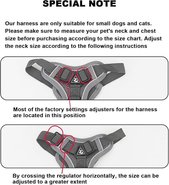 SOLMOONY Small Dog Harness,Soft Mesh Puppy Harness and Leash Set,No Escape Cat Harnesses for Training Walking,Reflective Adjustable Puppy Vest for Small Medium Dogs, Cats (Grey, S)