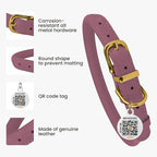 BronzeDog Rolled Leather Dog Collar with QR ID Tag, Adjustable Soft Round Collars for Small Medium Large Dogs Puppy (16" - 19" Neck Size, Lavender)