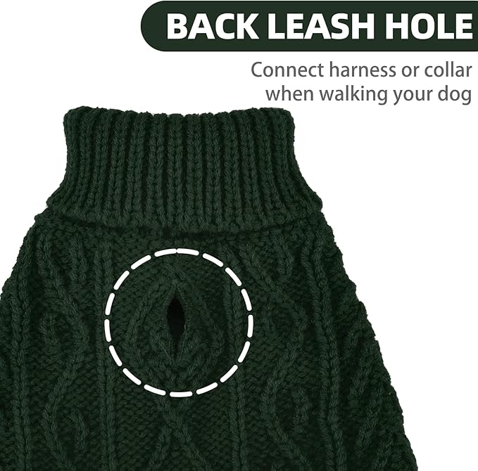 PUPTECK Dog Sweater, Turtleneck Warm Knitted Pullover Coat, Thick Cable Knitwear Clothes in Winter, Pet Apparel Outfits for Large Dogs, for Cold Weather Indoor & Outdoor, Deep Green ML
