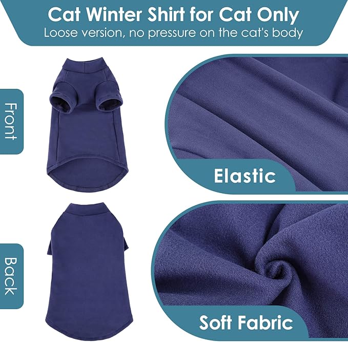 SUNFURA Turtleneck Sweater for Cat, Sphynx Cats Shirt Hairless Cat Sweaters with Sleeves, Warm and Soft Kitten Pullover Fleece Winter Pajamas Jumpsuit for Puppy Cats, Navy M
