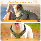 Heavy-Duty Tactical Dog Harness for Large Dogs, No Pull Adjustable Reflective Pet Vest with Molle System, K9 Military-Grade Control for Service Training, Outdoor & 10+ Breeds, Green, Small