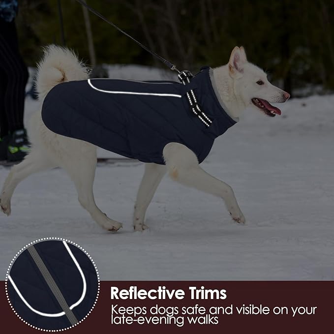 AOFITEE Large Dog Winter Jacket, Waterproof Dog Coat with Back Zipper, Reflective Puffer Coat Pet Snowsuit, Warm Winter Snowsuit for Large Dogs, Snow Jacket for French Bulldog