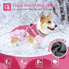 Dog Winter Coat with Harness, Dog Jacket, Pet Clothes with Zipper on Back, Waterproof Windproof Warm Vest, Reflective Cold Weather Coats, for Small Medium Large Dogs, Thick, Pink, XL