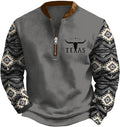 HOTYD Aztec Cowboy Jacket Men Vintage Bullhorn Printed Oversized Western Sweatshirt Long Sleeve Quarter Zip Pullover