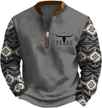 HOTYD Aztec Cowboy Jacket Men Vintage Bullhorn Printed Oversized Western Sweatshirt Long Sleeve Quarter Zip Pullover