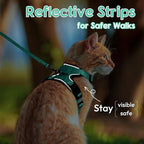 Dooradar Cat Harness and Leash Set, Escape Proof Safe Adjustable Kitten Vest Harnesses for Walking, Easy Control Soft Breathable Mesh Jacket with Reflective Strips for Cats, Green, M