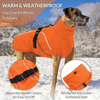 Queenmore Winter Dog Coat Warm Dog Jacket Vest Waterproof Puffer Fleece Snowsuit Adjustable Buckle Leash Hole Reflective Cold Weather Parka for Small Medium Large Dogs Girl Boy Orange XXXL