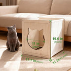 Cat House for Indoor Cats,Wooden Large Cat Bed Cave with 2 Soft Cushion,Warm Cozy Pet Hideaway for Kittens & Big Cats,17.7"x16.9"x19.68" Natural