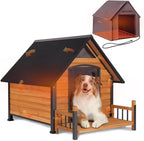 AIVITUVIN Heated Outdoor Dog House with Anti-Chewing Iron Surround Insulated Liner Dog Kennel for Large Breed Dog Shelter Weatherproof (Brown 50.9" D x 37.4" W x 37.2" H)