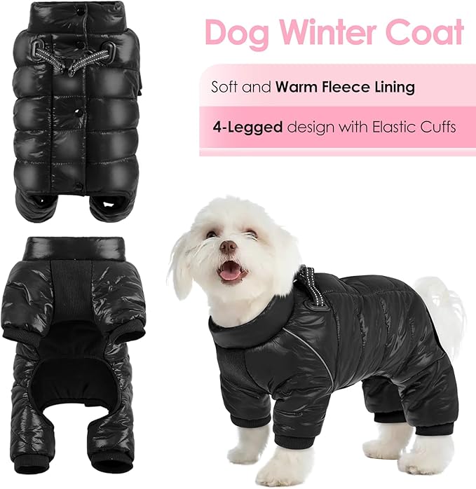 AOFITEE Dog Coat, Waterproof Dog Winter Jacket, Warm Fullbody Dogs Snowsuit, Winter Coat for Small Dogs, Zip Up Pet Puffer Jacket Fleece Vest, Outdoor Reflective Cold Weather Pet Coats, Black L