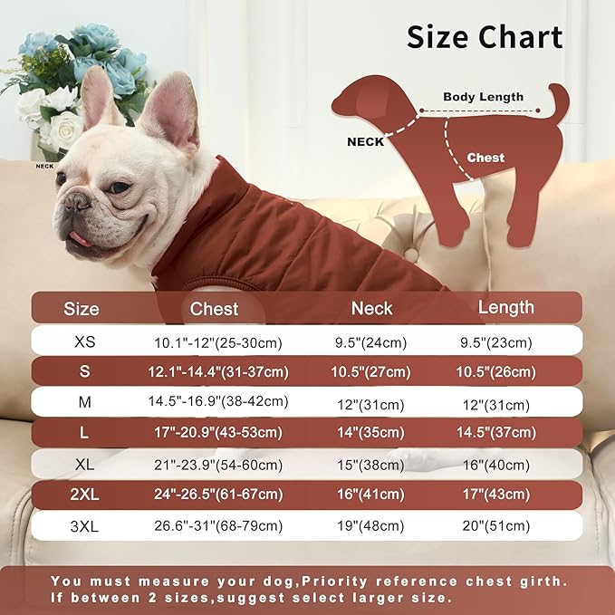 2 Layers Fleece Lined Warm Dog Jacket for Puppy Winter Cold Weather,Soft Windproof Small Dog Coat,Brown XS