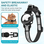 Airtag Cat Collar, Reflective Cat Collar with Apple Air Tag Holder, Breakaway GPS Tracker Pet Collar with Bell for Cat Kitten, Airtag Not Included, Black, XS(7-9 Inch)