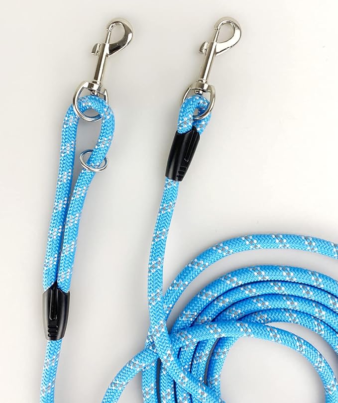 Long Rope Dog Leash for Dog Training 12FT 20FT 30FT 50FT, Reflective Threads Dog Cat Leashes Tie-Out Check Cord Recall Training Agility Lead for Large Medium Small Dogs (Blue, 10mm*20ft)