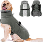 Queenmore Fleece Dogs Coats, Dog Jackets for Large Breeds, Windproof Dog Coats Winter, Reflective Pet Jackets, Grey, XXXL