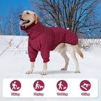 IDOMIK Dog Winter Coat for Large Dogs, Warm Dog Winter Jacket with Fleece High Collar, Zippered Cold Weather Coats for Dogs, Waterproof Doggy Snow Jacket Clothes,WineRed,3XL