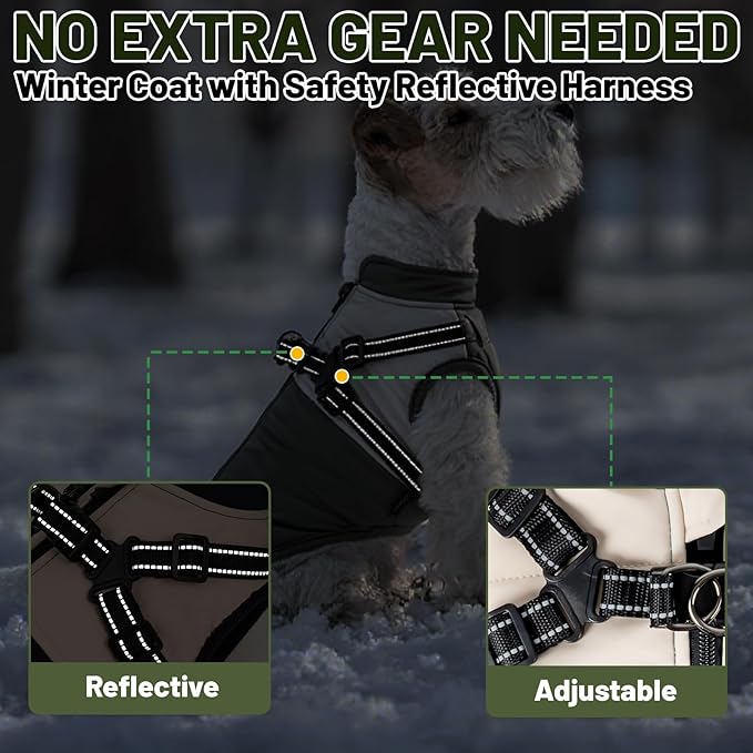 Dog Winter Coat for Small & Medium Dogs (Up to 31lb), Waterproof Dog Coat with Harness, Puppies Windproof Puppy Puffer Jacket, Snowsuit for Dachshund,Frenchie, Corgi (Classic Green, XLarge)
