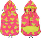 HDE Dog Raincoat Poncho Double Layer Zip Rain Jacket with Removable Hood, Leash Hole for Small to 3XL Dogs and Puppies Ducks Pink - M