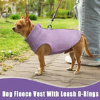 Idepet Dog Fleece Vest Sweater Zip Up Warm Pullover Dogs Jacket with D-Ring Leash Winter Cold Weater Coat Pet Sweatershirt Clothes Hoodie for Small Medium Dogs Boy Girl (Purple, S)