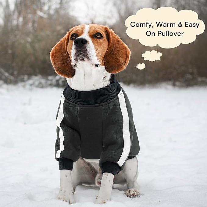 Queenmore Fleece Dog Sweater for Male Dogs, Soft Pullover Dog Sweatshirt with Leash Hole/Reflective Stripes – Cozy Winter Fleece Jacket for Small Medium Large Boy Puppy, Grey XXXL
