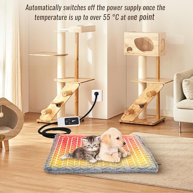 Heeyoo Pet Heating Pad, Adjustable Temperature Dog Cat Heating Pad with Timer, Waterproof Heated Dog Bed with Chew Resistant Cord, Auto Power-Off Indoor Pet Heated Mat for Dogs and Cats, 36" x 24"