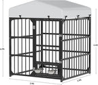 YITAHOME Outdoor Dog Enclosure with Rotating Feeder Bowls, 4'L x 4'W x 5'H Outside Dog Kennel with Roof, Heavy Duty Dog Cage for Small Medium Dogs