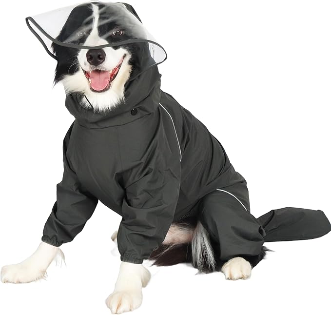 Dog Raincoat for Medium Large Dogs,rain Jacket Coat, Full Leg Coverage Waterproof Rain Suit with Detachable Hood & Tail, Reflective Strips, Snag-Free Top Zipper (Green for Girl, Small)