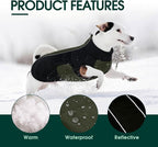 Kuoser Dog Jacket, Dog Coats for Large Dogs Winter Waterproof, Reflective Doggie Vest with Leash Hole, Cold Weather Coats Pet Snow Jacket for Labrador Beagle, Green XL