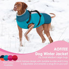 AOFITEE Small Dog Coat, Waterproof Dog Winter Jacket with Harness Built in, Warm Fleece Lined Dogs Jacket for Cold Weather, Reflective Pet Snow Jackets with Zipper for Yorkshire, Schnauzer,Turquoise S