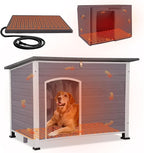 GUTINNEEN Extra Large Heated Dog House Outdoor Weatherproof Insulated Dog House XL Dog Kennel with Thermostat-Controlled Heating Pad, Thermal Liner, Chew-Proof Metal Frame for Large Dogs (Grey)