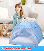 Cat Princess Bed Tent House - Kitty Cute Beds Indoor,Small Dog House Indoor/Outdoor Cave Nest Bed Small Dog Tent for Cat,Puppy Tents (19.6"x19.6"x17.7"/Blue)
