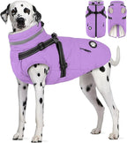 Dogcheer Dog Coat with Harness, Waterproof Dog Jacket, Reflective Puppy Winter Jacket with Pocket, Doggy Turtleneck Fleece Vest for Small Medium Large Dogs - Taro Purple, 2XL
