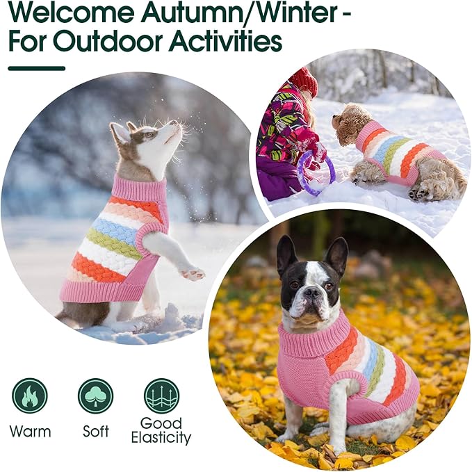 Kuoser Dog Sweater, XL Dog Sweaters for Large Dogs Pet Cable Knitted Pullover Warm Clothes, Turtleneck Classic Knitwear Soft Thick Puppy Xmas Holiday Outfit Cold Weather Thermal Wear, Pink XL