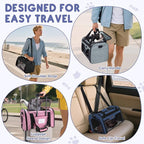 BALEINE Cat Carrier, Puppy Dog Carrier for Small Medium Pets Up to 15 Lbs, Soft-Sided Dog Travel Bag with Safety Zippers, Collapsible Pet Carrying Case (Gray, L, 17"x11"x11")