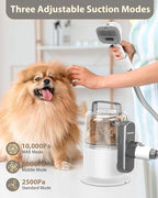 Dog Vacuum Grooming Kit for Shedding: Professional Hair Clippers Pet Groomer - Strong Suction Cleaner Deshedding Tool Fur Brush Attachment Trimmer for Home Cat (Cream White)
