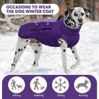 IDOMIK Warm Dog Coat with Harness, Waterproof Reflective Dog Jackets for Small Medium Large Dogs, Fleece High Collar Winter Jacket with Zipper, Pet Winter Snowsuit Clothes for Cold Weather,Purple S
