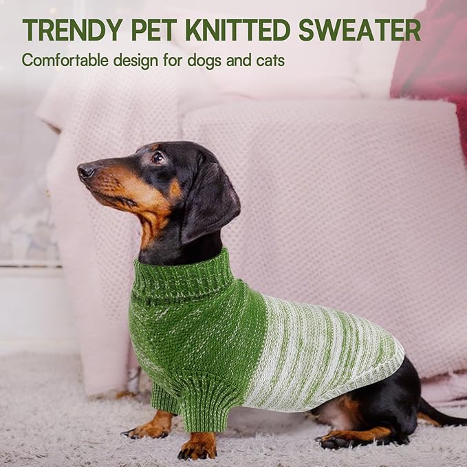 Queenmore Pullover XL Dog Sweater,Classic Turtleneck Warm Dogs Sweater with Leash Hole for Dog Girls Boys,Winter Knitwear Clothes for Dachshund,Corgi,French Bulldog(Green,XL)