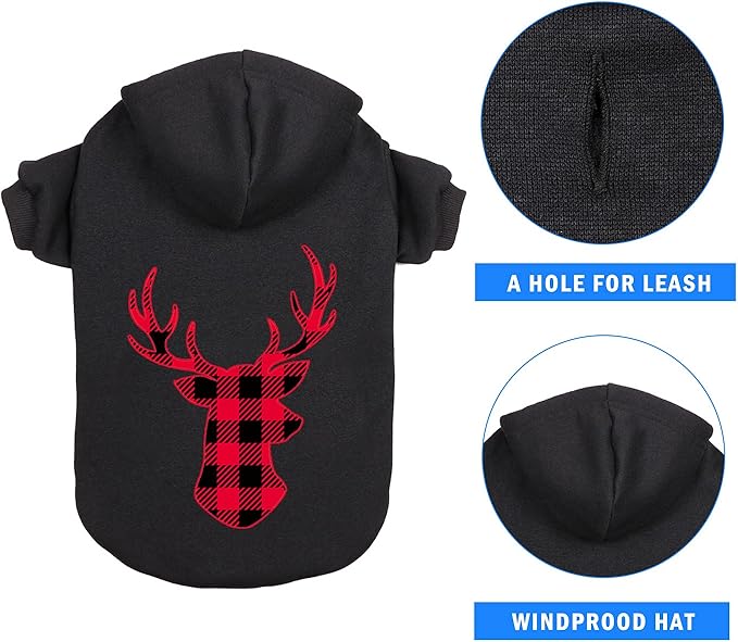 Dog Hoodie Sweater for Dogs Pet Clothes Buffalo Plaid Dog Hooded Sweatshirt Warm and Soft Breathable Cozy(Reindeer&S)