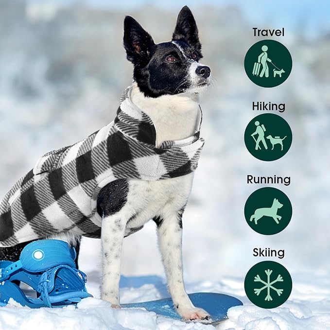 Kuoser Dog Winter Coat, Windproof Dog Fleece Jacket British Style Plaid Cold Weather Doggie Vest Coats, Reversible Cozy Warm Puppy Clothes Pet Apparel for Small Dogs XS